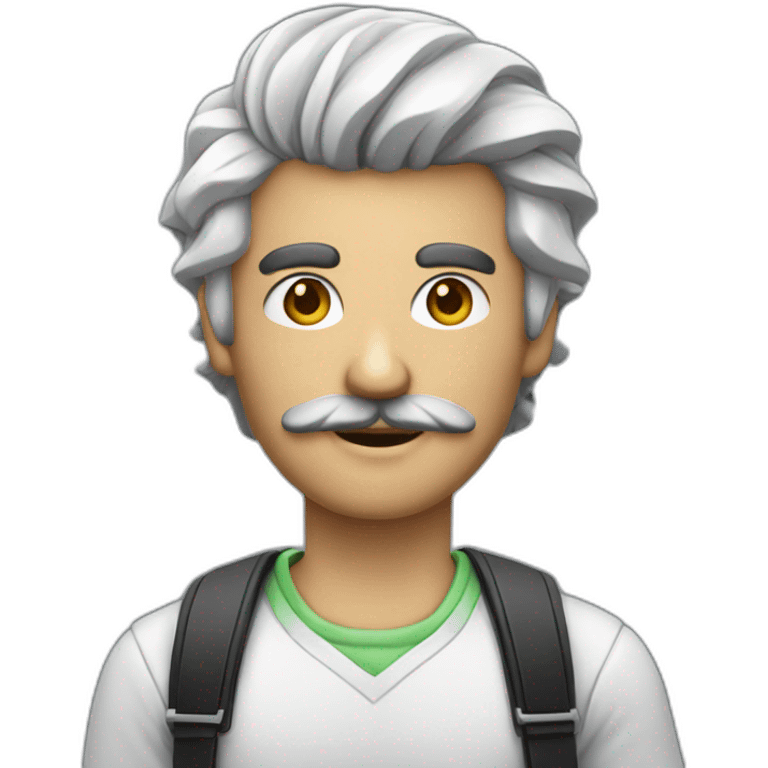 software developer with salt-pepper hair and black moustache emoji