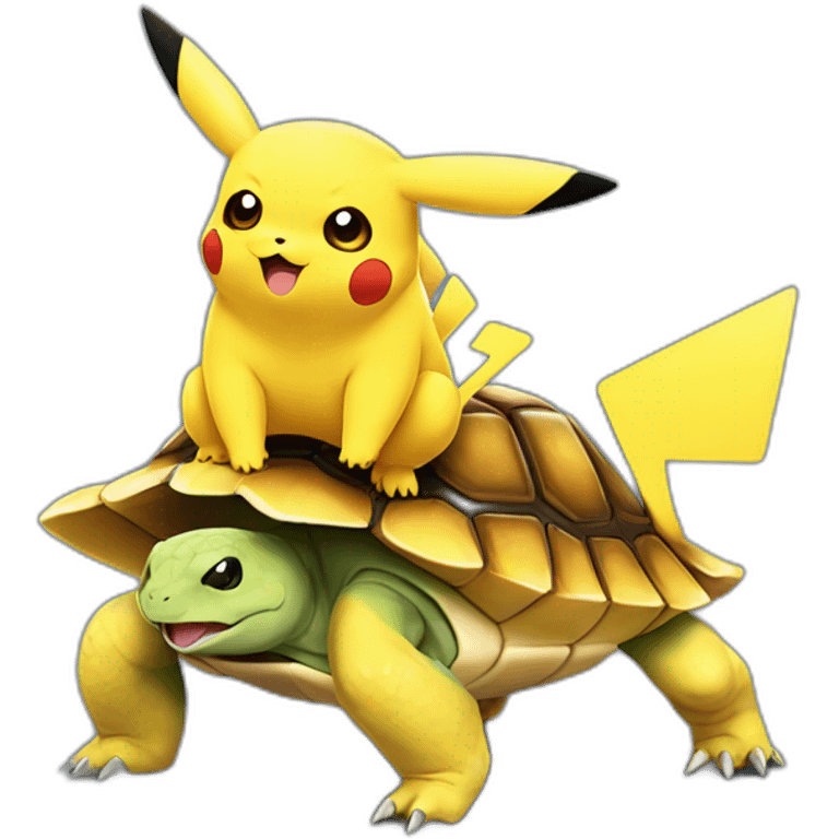 Pikachu sur une tortue emoji