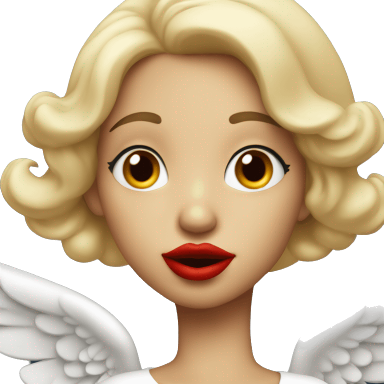 One girl in blonde and as an angel is blowing a kiss. The red lips  emoji