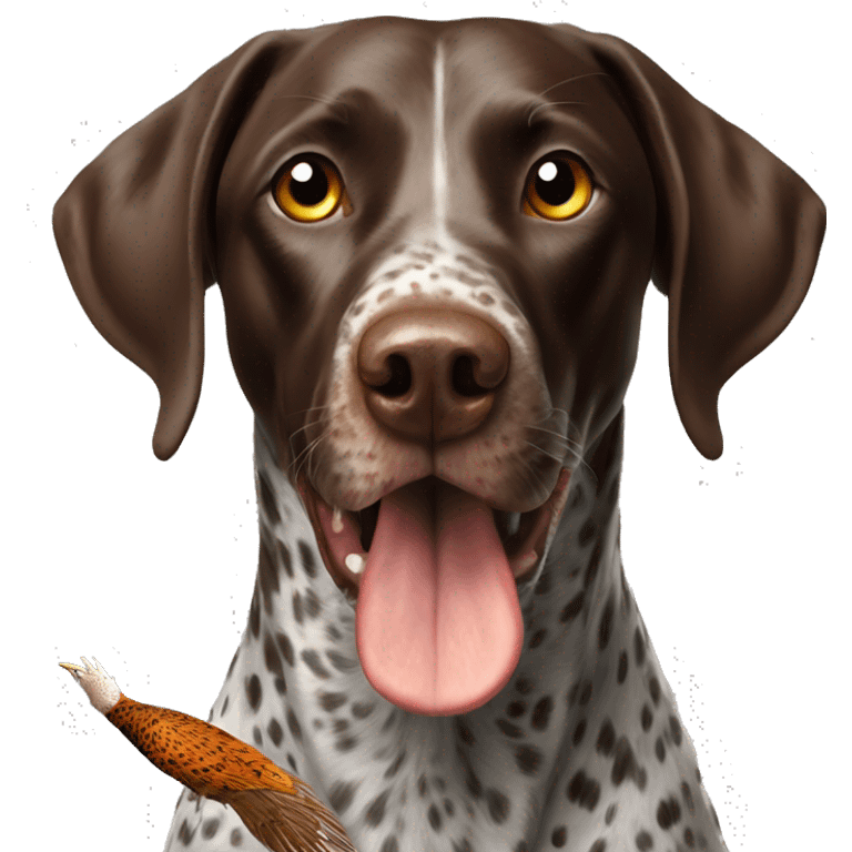 A German shorthaired pointer dog with a pheasant in his mouth emoji