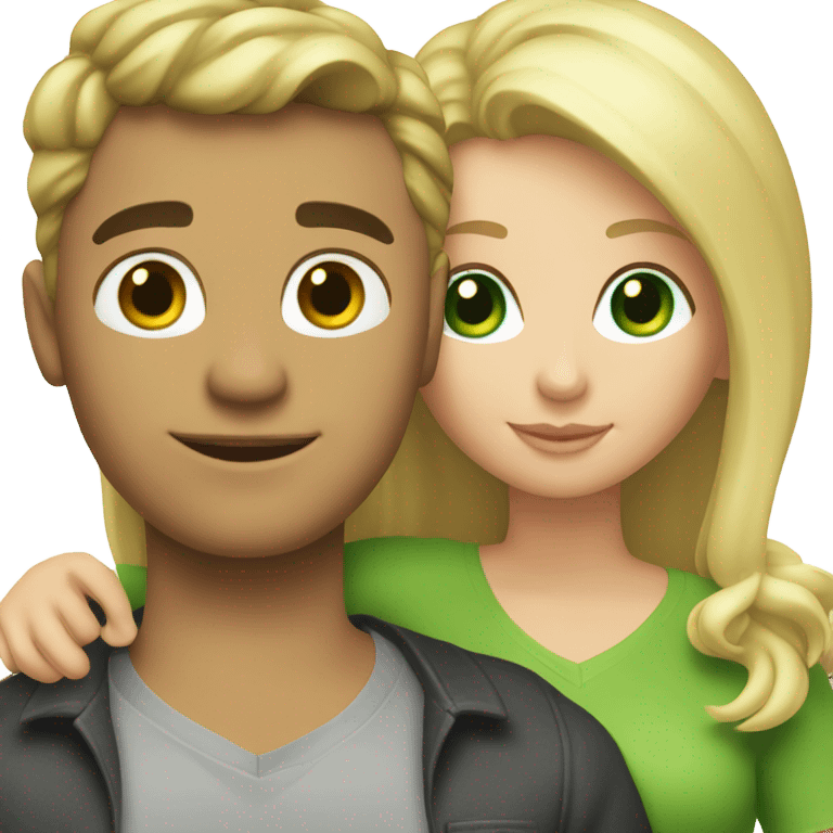 happy couple with contrasting styles, blonde girl green eyes emoji