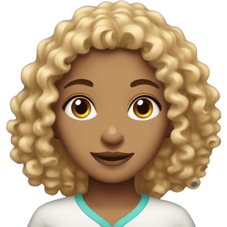 A curly haired girl with a Arab skin tone emoji