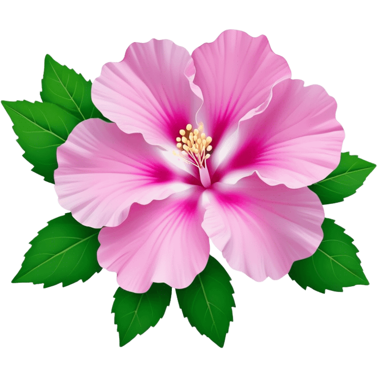 Cinematic Realistic image of a Mugunghwa flower (Rose of Sharon), rendered with delicate petal textures and vibrant pink hues, set against a minimalist background with gentle, diffused lighting that highlights its national significance emoji