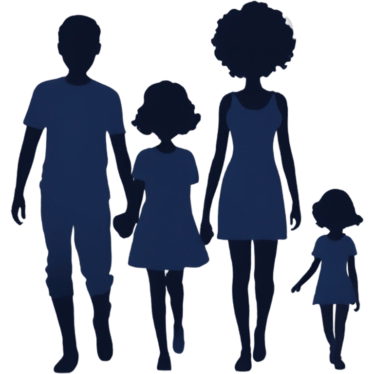 Silhouette of family of 5 two teen girls and a little boy emoji