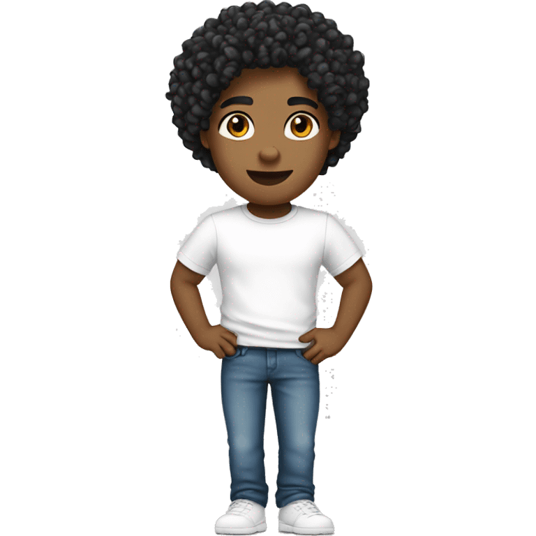 black curly hair with white tshirt emoji