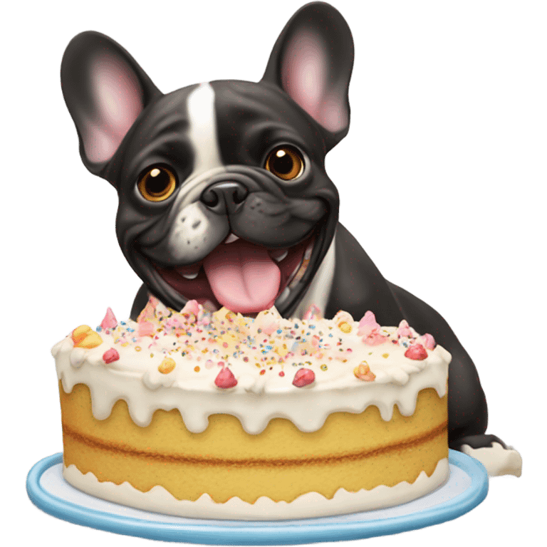 frenchie bulldog eating birthday cake  emoji