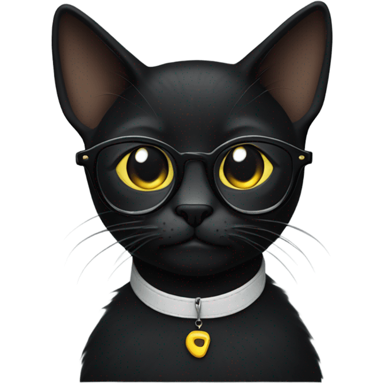 A black cat with glasses and a pin-shaped earring in his left ear. emoji