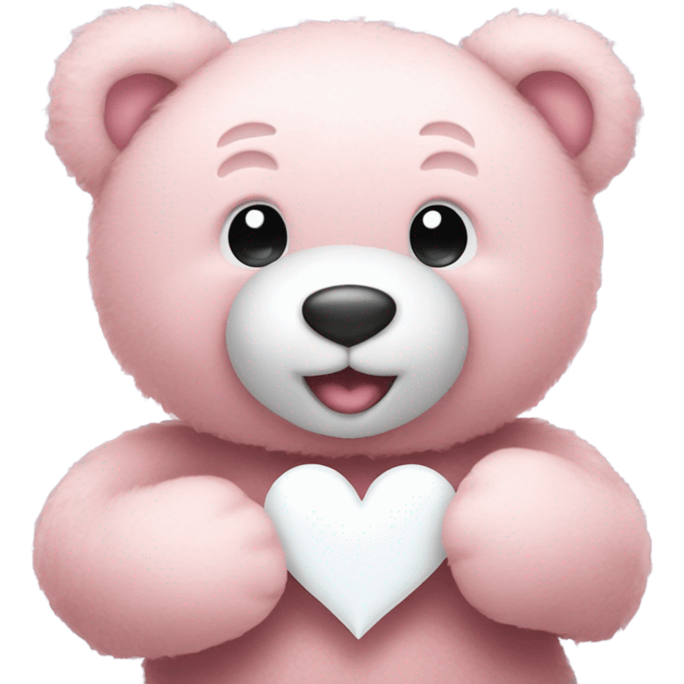 Happy Light pink teddy bear holding a white heart emoji