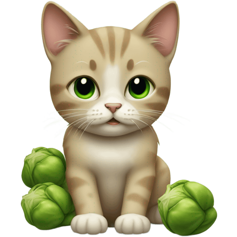 Cat in tears eating Brussels sprouts emoji