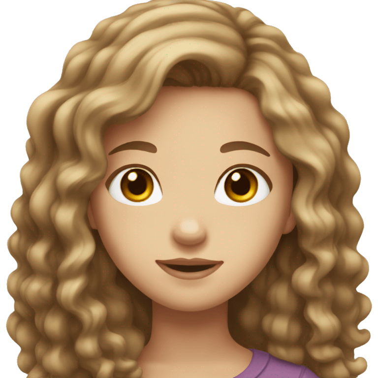 Girl with long wavy lighy brown hair, white skin, brown eyes  emoji