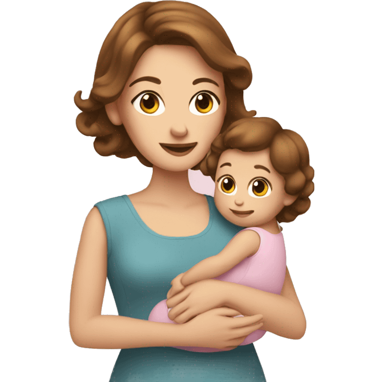 White woman with brown hair holding a baby girl with bow in hair emoji