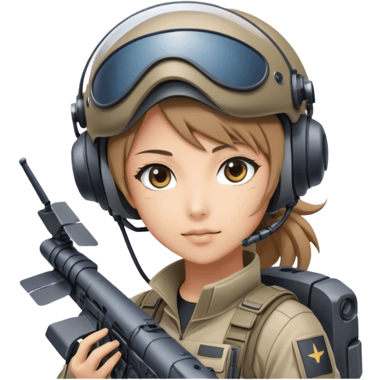 Anime drone operator girl, tactical gear, high-tech controls, UAV in the sky emoji