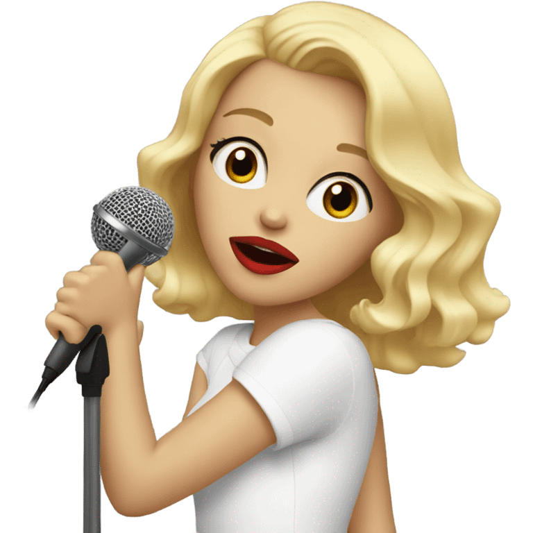 blonde girl singing with microphone with red lipstick  emoji