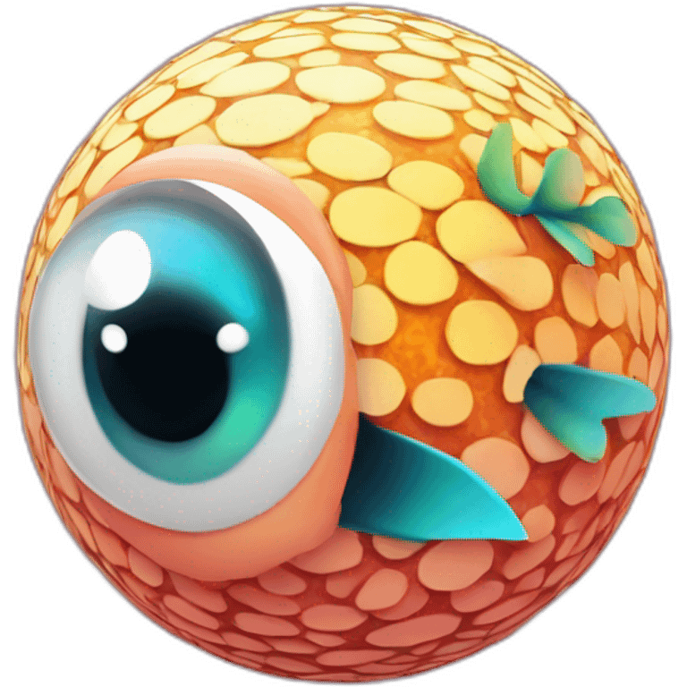 3d sphere with a cartoon hypnotic vine Tropical Fish skin texture with feminine eyes emoji