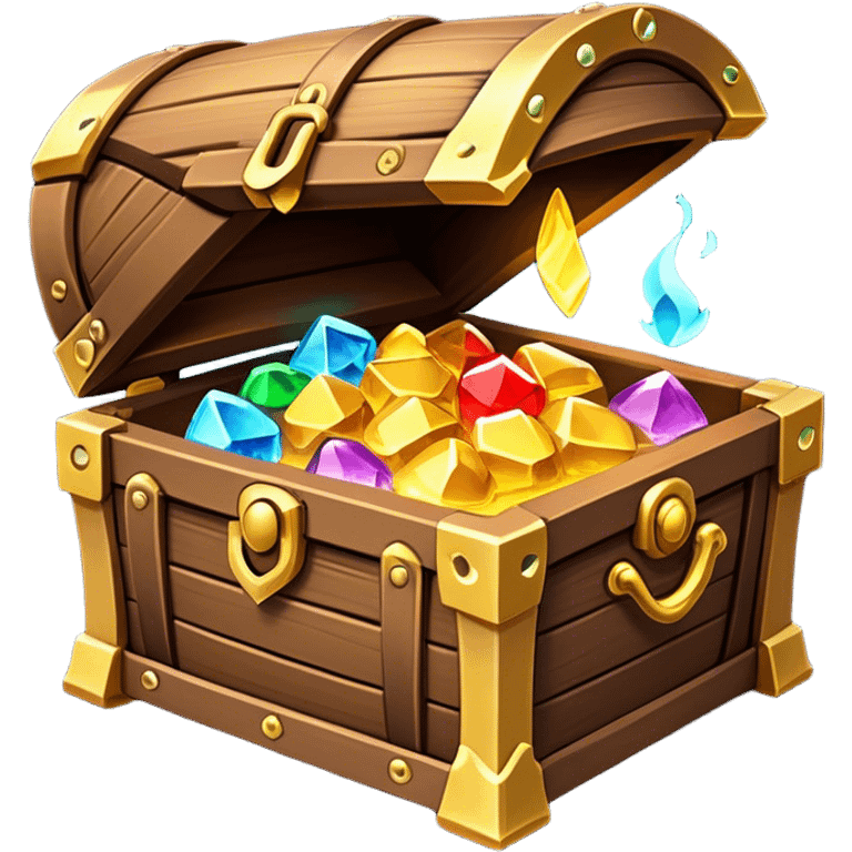 Clash of Clans aesthetic: Cinematic Playful 3D Isometric Treasure Chest Emoji, rendered in a 3D vector-style similar to standard emojis with minimal shading and bold, simplified shapes. A compact, distinct form with signature details, softly glowing with a fantasy RPG magic charm. Simplified yet unmistakably iconic, highly detailed and consistent, glowing with a soft radiance and high shine. Stylized with a touch of heroic grandeur and a soft glowing outline, capturing the essence of a beloved gaming relic with a friendly, playful manner! emoji