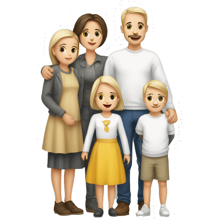 family two parents with six children European white emoji