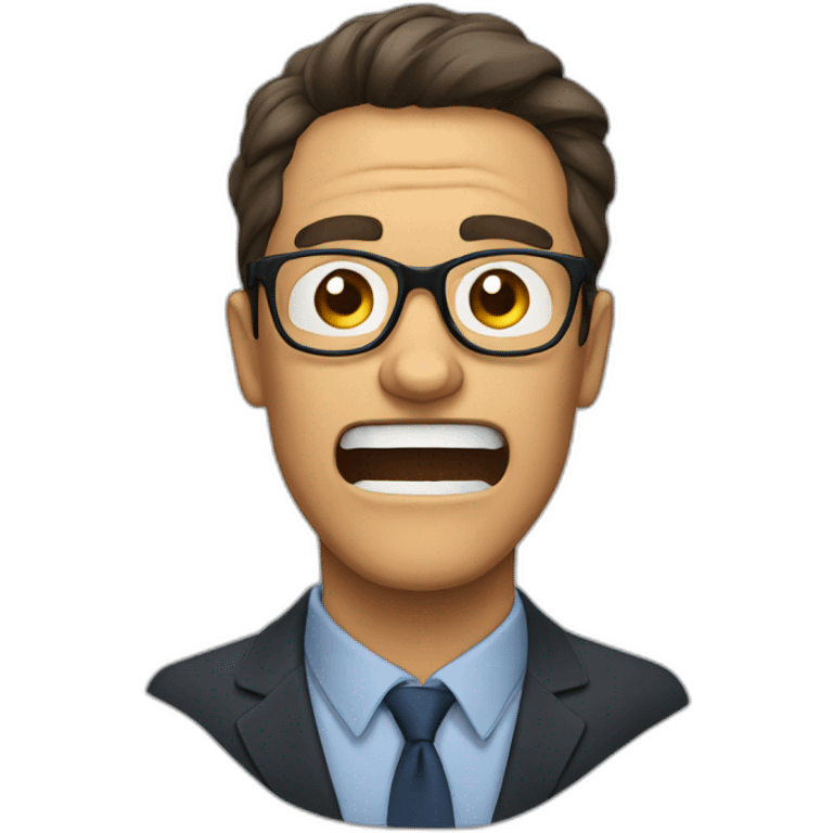 A man with glasses shouting emoji