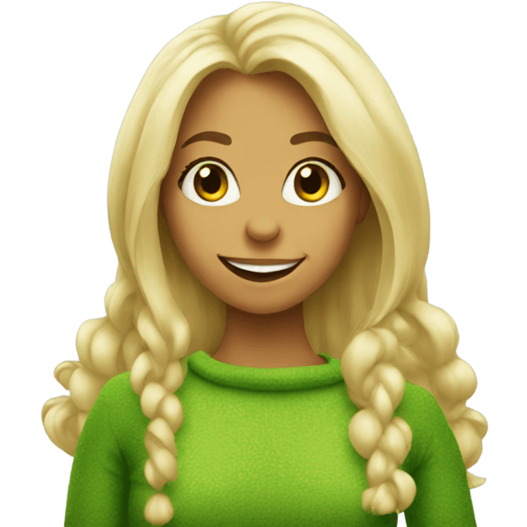 smiling blonde with long hair as Grinch emoji