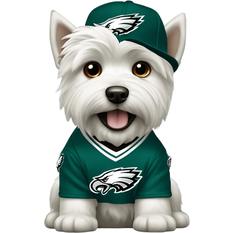 West highland terrier dog wearing Philadelphia Eagles gear emoji