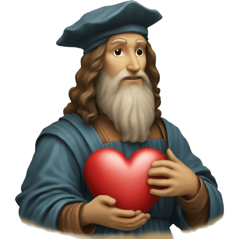 leonardo da Vinci holds a heart in his hands emoji