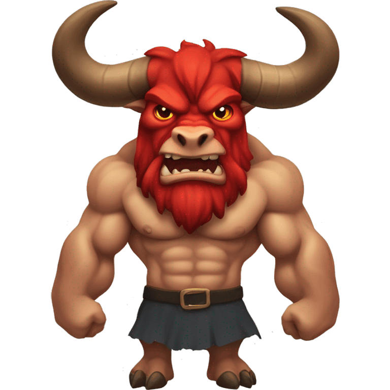  a muscular, demonic-looking bull-like creature, colored red with beard and horns.  emoji