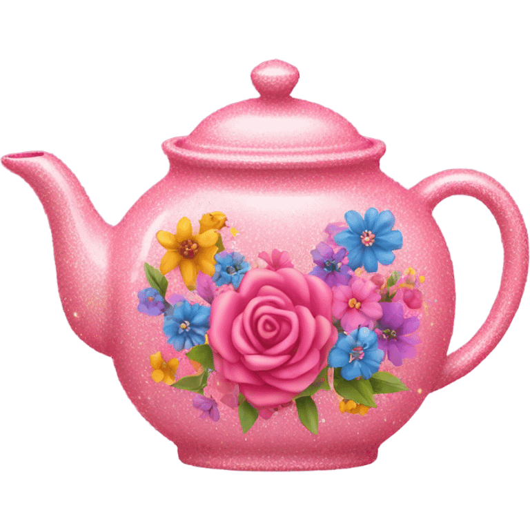 Pink glittery teapot with flowers  emoji