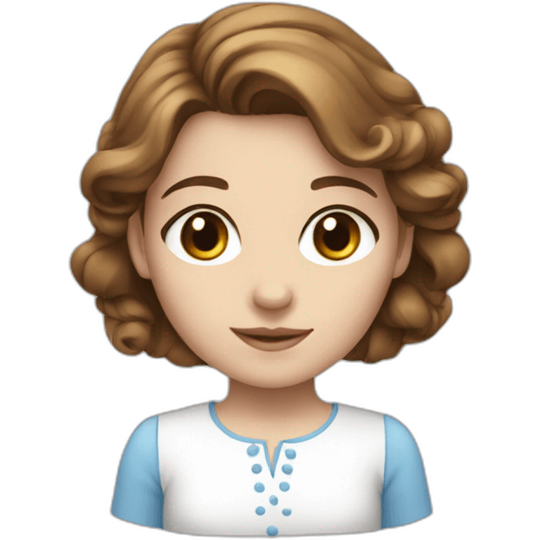 Girl with brown hair blue eyes in white dress emoji