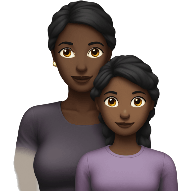 Black hair dark skin Mom with her grown daughter emoji