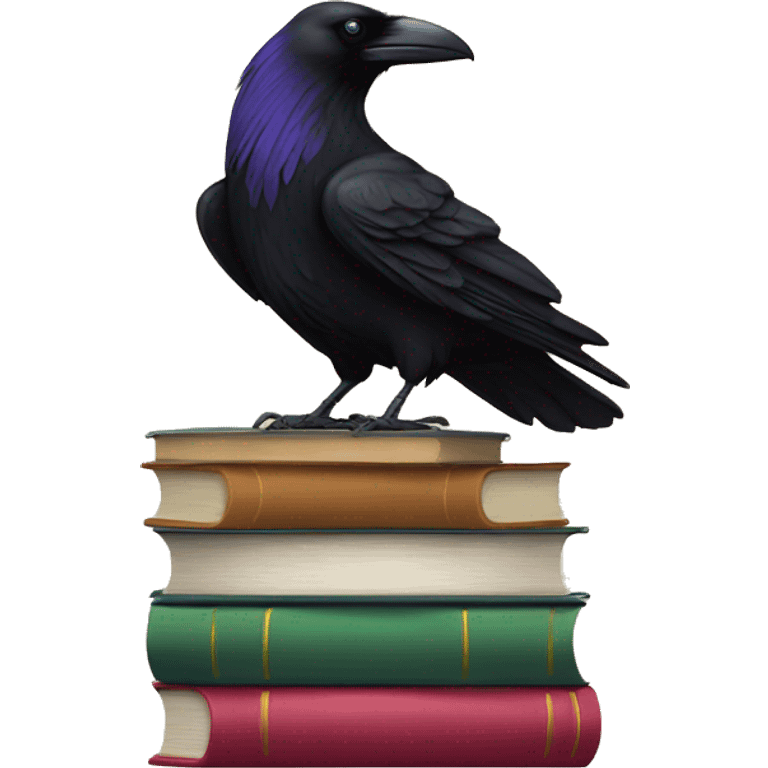 Raven standing on a stack of books emoji