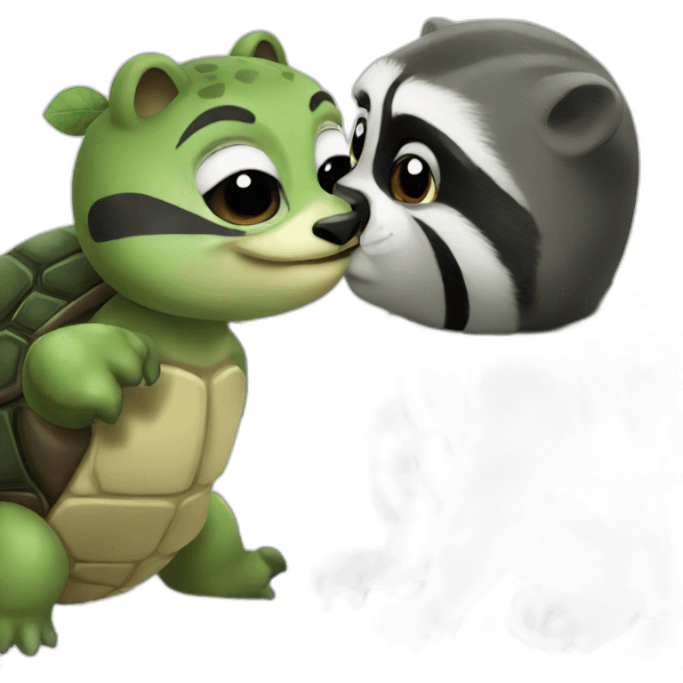 Turtle kiss raccoon emoji