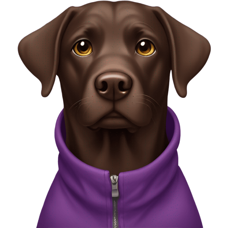 Chocolate Labrador in purple coat emoji