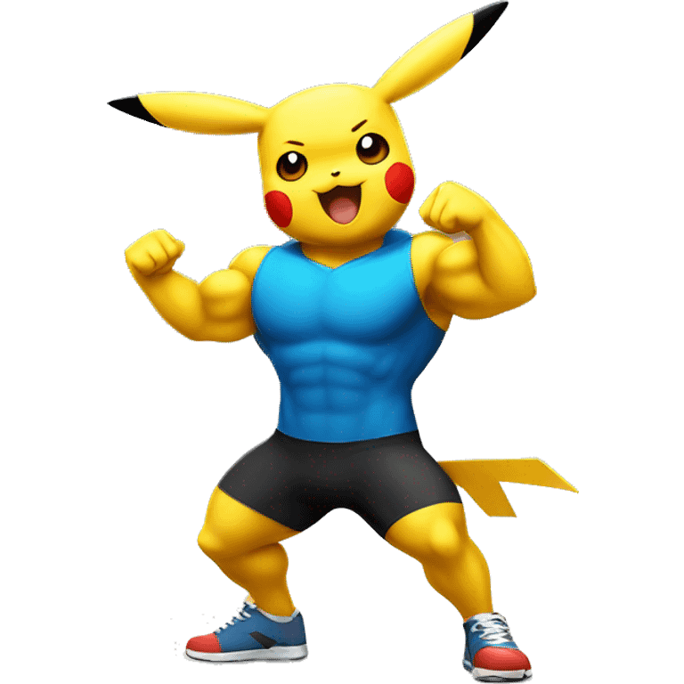 Pikachu cheering a white bold bodybuilder in training  emoji