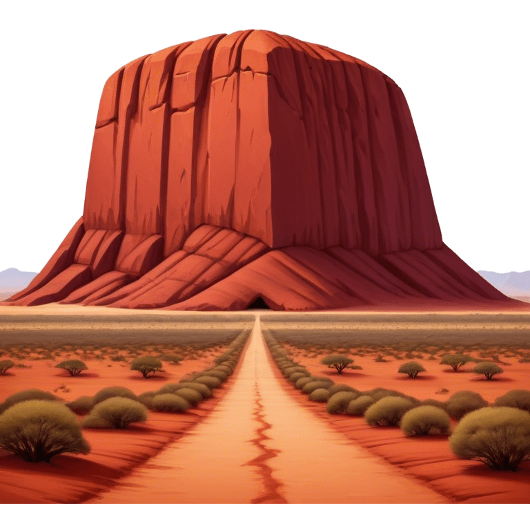 Cinematic Realistic Uluru Landmark Emoji, showcasing the massive, red monolith rising from the desert rendered with rich textures and warm, dramatic lighting. emoji