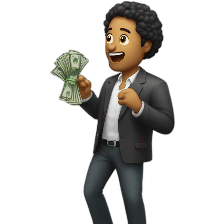 man singing with mic and also money on his hand emoji