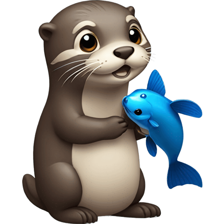 Otter holding a blue fish  emoji