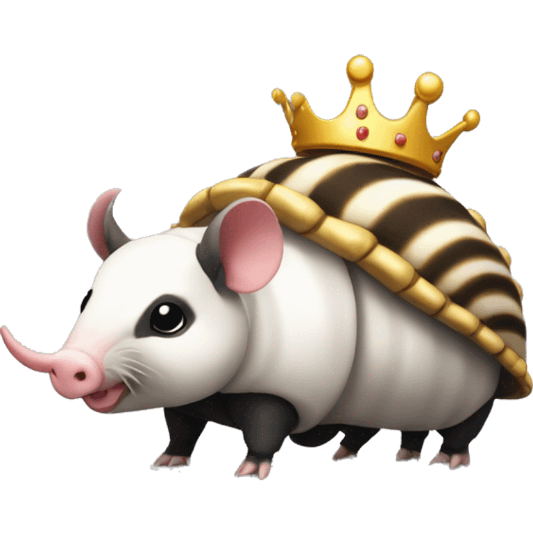 Black and white piebald chubby round armadillo pig panda centipede armadillo wearing a crown emoji