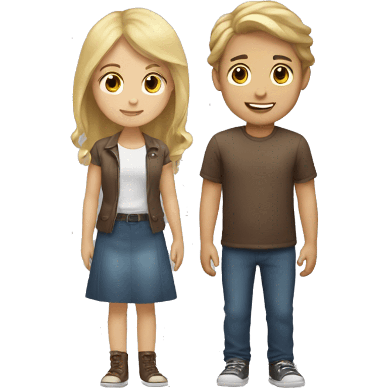 girl with blond hair and boy with brown hair in love emoji