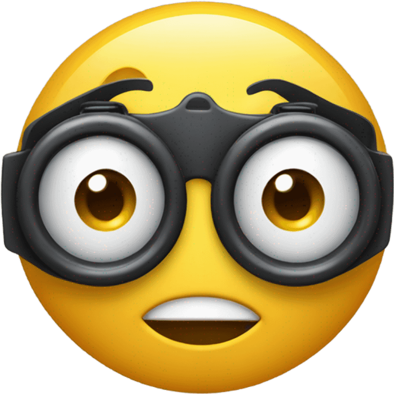 An emoji face making a 'glasses' gesture by forming circles with its fingers and placing them around the eyes, as if mimicking binoculars or superhero goggles emoji