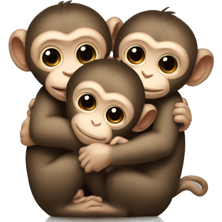 three baby monkeys hugging  emoji