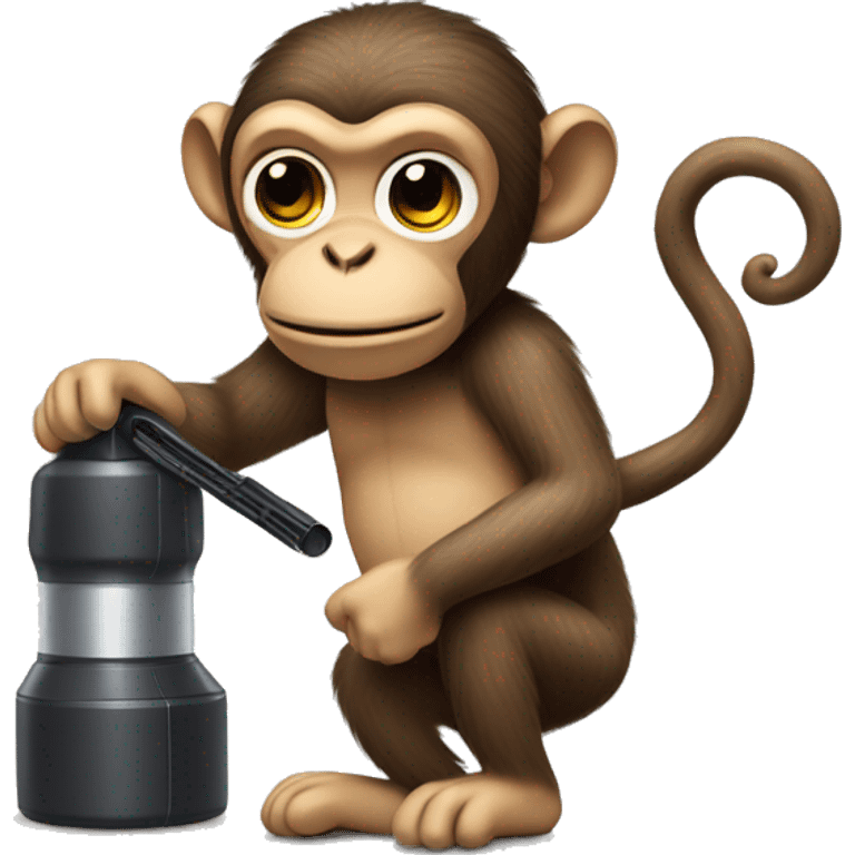 Monkey holding a Dyson airwrap trying to curl its hair emoji