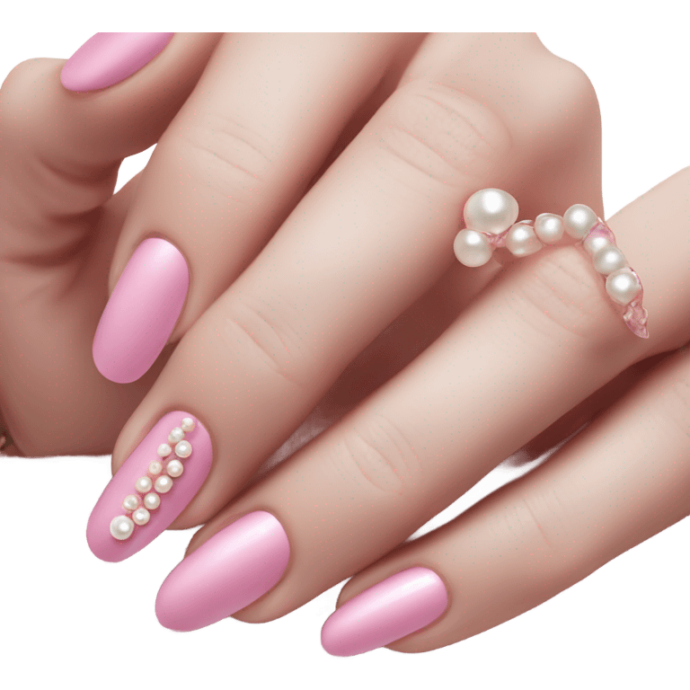 acrylic nails,  pink, pretty pearl ring on hand emoji