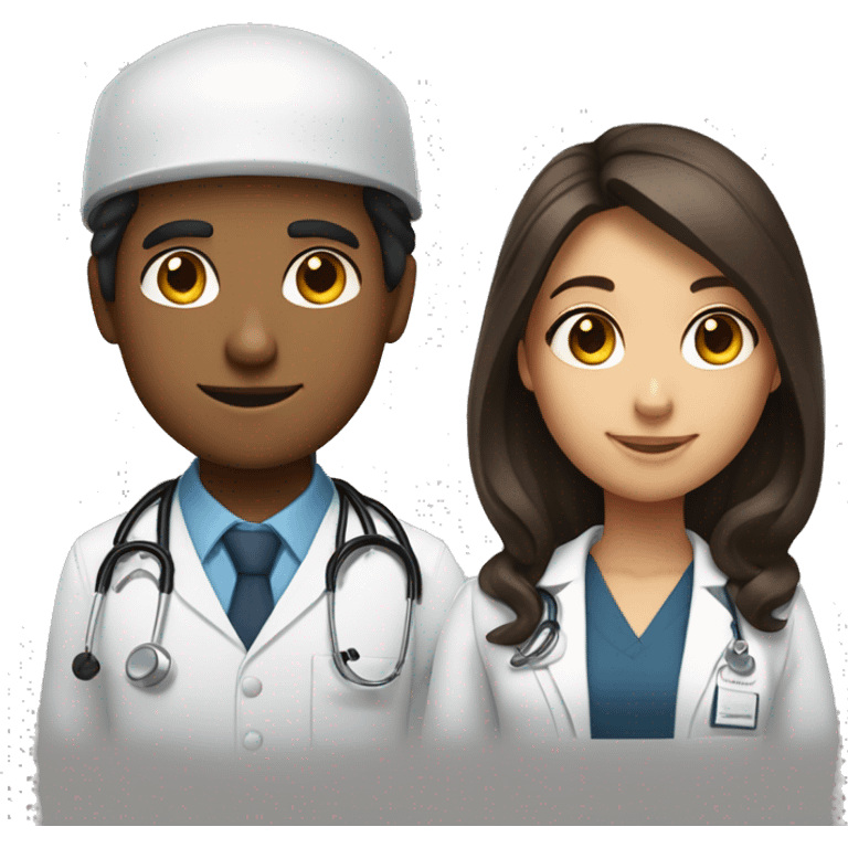 Engineer student boy with tan skin and dark brown hair and doctor student girl with dark brown hair and fair skin emoji