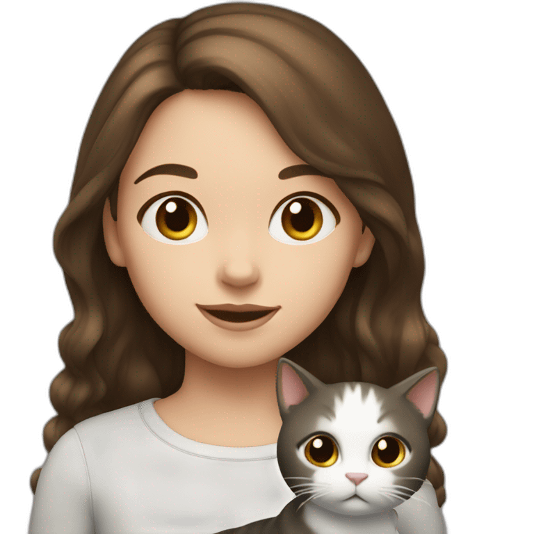 young girl with brown hair and cat black and white emoji