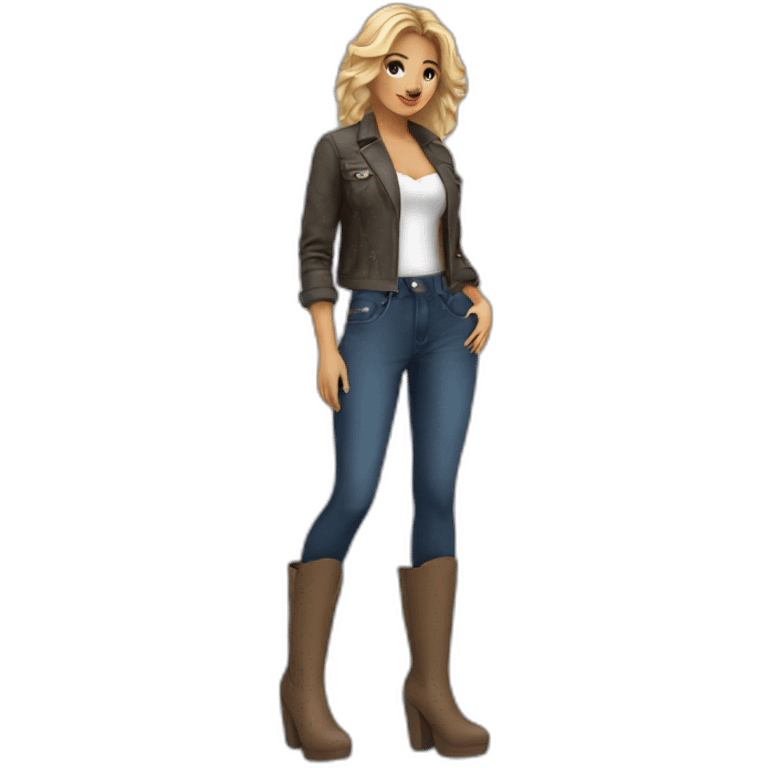 Gorgeous women in boots on a platform emoji