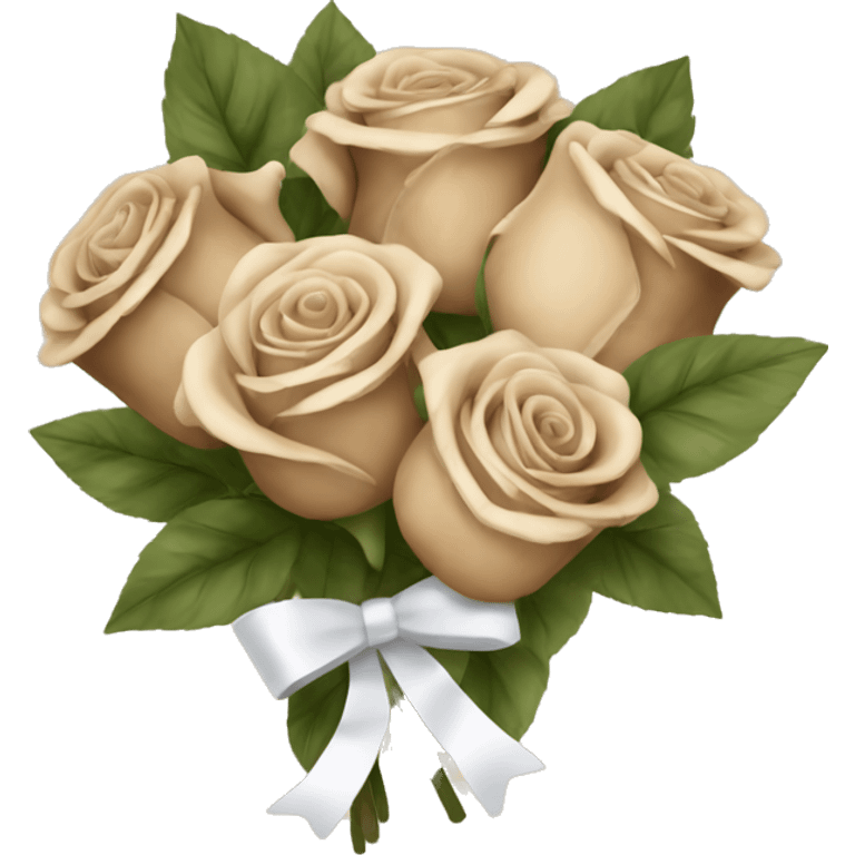 Beige and brown roses bouquet with white bow emoji