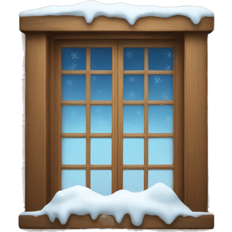 Window with snow and a cabin emoji