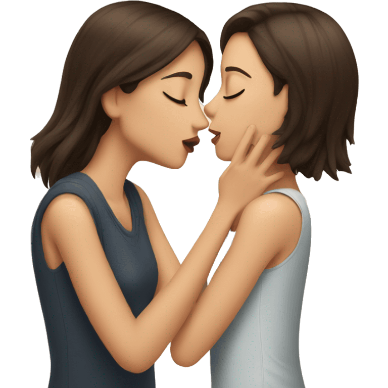 Short long haired brunette girl kisses tall short haired girl emoji