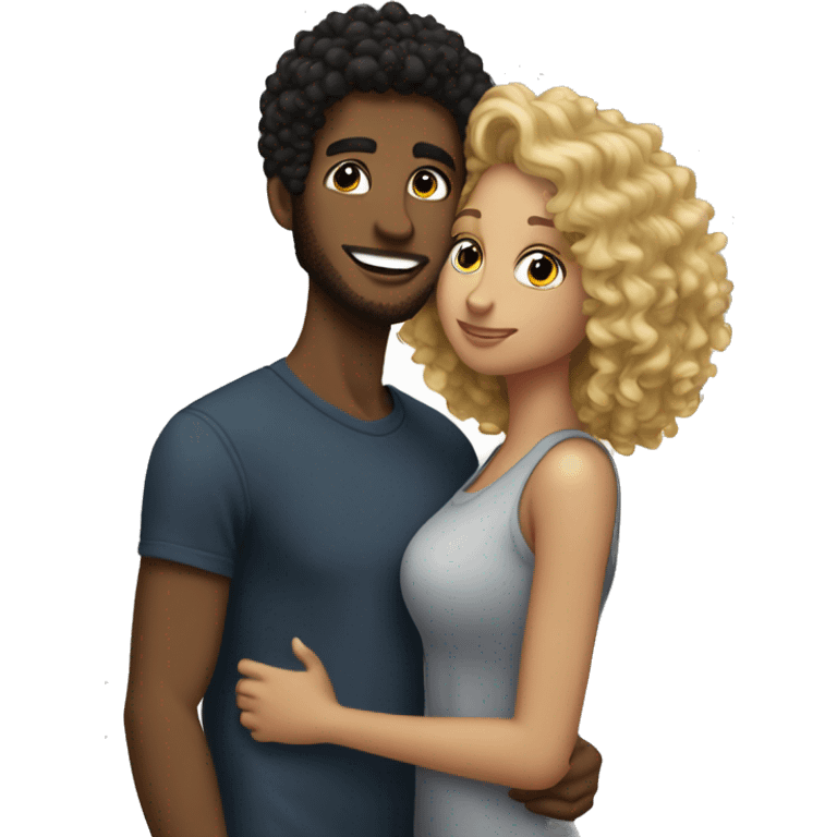  black curly hair boyfriend kissing her curly blond girlfriend on cheek emoji