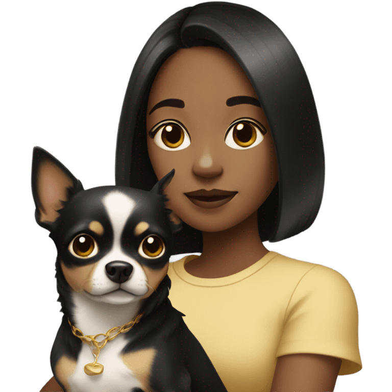 Black-hair girl with gold chihuahua emoji