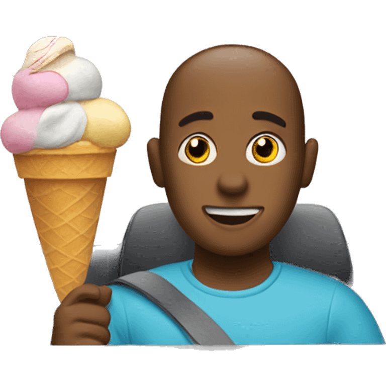 A person in a car with a ice cream emoji